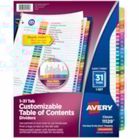 Avery® Ready Index® Table of Content Dividers for Laser and Inkjet Printers, 1-31 - 31 x Divider(s) - 31 Printed Tab(s) - Digit - 1-31 - 31 Tab(s)/Set - 8.50" (215.90 mm) Divider Width x 11" (279.40 mm) Divider Length - Letter - 8.50" (215.90 mm) Width x 11" (279.40 mm) Length - 3 Hole Punch