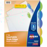 Avery® Insertable Style Edge(tm) Plastic Dividers, 5 tabs, 1 set - 5 x Divider(s) - 5 Tab(s) - 5 - 5 Tab(s)/Set - 8.50" (215.90 mm) Divider Width x 11" (279.40 mm) Divider Length - 3 Hole Punched - Translucent Plastic Divider - Multicolor Plastic Tab(s) - Customizable, Hole-punched, Insertabl