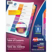 Avery® Ready Index® Table of Content Dividers, 8 tabs, 6 sets - 8 Blank Tab(s) - Multicolor Tab(s) - Recycled - Insertable - 6 / Pack