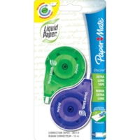Paper Mate Liquid Paper DryLine Correction Tape - 0.20" (5.08 mm) Tape Width x 39.3 ft (11.99 m) Tape Length - 1 Line(s) - White Tape - Blue Dispenser - Non-refillable, Tear Resistant, Break Resistant - Blue - 2 / Pack