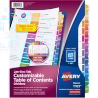 Avery® Ready Index(R) Monthly Dividers, Customizable Table of Contents, Classic Multicolor Tabs, 1 Set (11127) - 12 x Divider(s) - Jan-Dec - 12 Tab(s)/Set - 8.50" (215.90 mm) Divider Width x 11" (279.40 mm) Divider Length - 3 Hole Punched - White Paper Divider - Multicolor Paper Tab(s) - 20% Rec