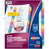 Avery® Ready Index® Table of Contents Dividers for Laser and Inkjet Printers, A-Z - 1 x Divider(s) - 26 Printed Tab(s) - Alphabet - A-Z - 26 Tab(s)/Set - 8.50" (215.90 mm) Divider Width x 11" (279.40 mm) Divider Length - Letter - 8.50" (215.90 mm) Width x 11" (279.40 mm) Length - 3 Hole Punc