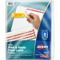 Avery® Print & Apply Clear Label Dividers, Index Maker(R) Easy Apply(TM) Printable Label Strip, 8 White Tabs, 5 Sets (11437) - 40 x Divider(s) - Print-on Tab(s) - 8 - 8 Tab(s)/Set - 8.50" (215.90 mm) Divider Width x 11" (279.40 mm) Divider Length - 3 Hole Punched - White Paper Divider - White Pa