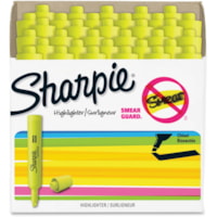 Sharpie SmearGuard Tank Style Highlighters - Narrow Narrow Chisel, Wide Marker Point - Fluorescent Yellow Ink - 36 / Pack