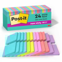Post-it® - Adhesive Note Super Sticky - largeur de drapeau/note 3 po (76,20 mm) x longueur de drapeau/note 3 po (76,20 mm) - Rectangulaires - 70 Feuilles par bloc - Rose, Jardin d'iris - Papier - Autocollant, Recyclable - 24 / emballage
