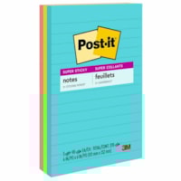 Post-it® - Feuillets super collants - Collection Éclat de lumière - largeur de drapeau/note 4 po (101,60 mm) x longueur de drapeau/note 6 po (152,40 mm) - Rectangulaires - 90 Feuilles par bloc - Avec ligne - Papier - Autocollant, Recyclable - 3 / emballage