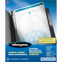 Wilson Jones Medium Weight Sheet Protectors Non-Glare, 50/box - 2.4 mil (0.06 mm) Thickness - Sheet Capacity - For Letter 8 1/2" (215.90 mm) x 11" (279.40 mm) Sheet - 11 x Holes - Ring Binder - Top Loading - Polypropylene - 50 / Box