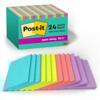 Post-it® - Feuillets super collants Post-it 660-24SSMIA-CP, collection Éclat de lumière - largeur de drapeau/note 4 po (101,60 mm) x longueur de drapeau/note 6 po (152,40 mm) - Rectangulaires - 45 Feuilles par bloc - Bleu, Vert, Rose, Lilas - Collant - 24 / emballage
