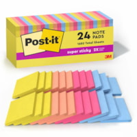 Post-it® - Feuillets super collants - largeur de drapeau/note 3 po (76,20 mm) x longueur de drapeau/note 3 po (76,20 mm) - Carré - 70 Feuilles par bloc - Recyclable, Autocollant - 24 / emballage