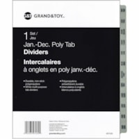 Grand & Toy Poly Tab Dividers, White with Black, Monthly (Jan-Dec), 12-Tabs/ST, 1-ST/PK - 12 Printed Tab(s) - January-December - 12 Tab(s)/Set - Letter - 8.50" (215.90 mm) Width x 11" (279.40 mm) Length - 3 Hole Punched - White Divider - Polypropylene Tab(s) - Pre-printed, Durable, Non-stick, Long L