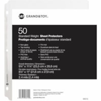 Grand & Toy Standard Weight Sheet Protectors, Non-Glare, Letter Size, 50/PK - 9.2" (233.7 mm) Width x 11.2" (284.5 mm) Length x 2.4 mil Thickness - Sheet Capacity - For Letter 8" (203.20 mm) x 11" (279.40 mm) Sheet - 3 x Holes - 3 x Rings - Ring Binder - Top Loading - Clear - Vinyl - 50 / Pack