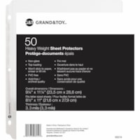 Grand & Toy Heavyweight Sheet Protectors, Clear, Letter Size, 50/PK - 9.2" (233.7 mm) Width x 11.2" (284.5 mm) Length x 3.3 mil Thickness - Sheet, Document Capacity - For Letter 8 1/2" (215.90 mm) x 11" (279.40 mm) Sheet - 3 x Holes - 3 x Rings - Ring Binder - Top Loading - Clear - Vinyl - 50 / Pack
