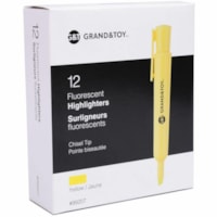 Grand & Toy Fluorescent Highlighters, Fluorescent Yellow, Chisel Tip, 12/BX - Chisel Marker Point - Fluorescent Yellow Ink - Fluorescent Yellow Barrel - 12 / Box