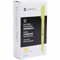 Grand & Toy Pen-Style Fluorescent Highlighters, Fluorescent Yellow, Chisel Tip, 12/BX - Fine Chisel Marker Point - Fluorescent Yellow Ink - Fluorescent Yellow Barrel - 12 / Box