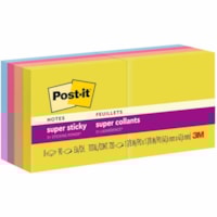 Post-it® - Feuillets super collants, 1 7/8 po x 1 7/8 po, Collection Joie estivale - largeur de drapeau/note 2 po (50,80 mm) x longueur de drapeau/note 2 po (50,80 mm) - Carré - 90 Feuilles par bloc - Non ligné - Jaune citron, Rose puissante - Papier - Super Sticky, Recyclable, Adh