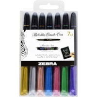 Zebra Metallic Brush Pen Set - Medium Brush Pen Point - Assorted Metallic Ink - Pigment-based - 7 / Pack