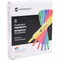 Grand & Toy Fluorescent Highlighters, Assorted Colours, Chisel Tip, 6/PK - Chisel Pen Point - Chisel Marker Point - Fluorescent Assorted Ink - Assorted Barrel - 6 / Pack