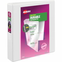 Avery® Durable View Binder1-1/2" , Slant D Rings, White - 1 1/2" (38.10 mm) Binder Capacity - Letter - 8 1/2" (215.90 mm) x 11" (279.40 mm) Sheet Size - 375 Sheet Capacity - 3 Ring(s) - Fastener(s): Slant Ring - Pocket(s): 2 - Polypropylene - Recycled - Pocket, Durable, Tear Resistant, Flexible,