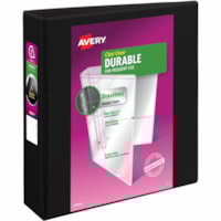 Avery® Durable View Binder 2" , Slant D Rings, Black - 2" (50.80 mm) Binder Capacity - Letter - 8 1/2" (215.90 mm) x 11" (279.40 mm) Sheet Size - 530 Sheet Capacity - 3 x 2" (50.80 mm) Ring(s) - Fastener(s): Slant Ring - Pocket(s): 2, Internal - Polypropylene - Black - Recycled - Pocket, Durable